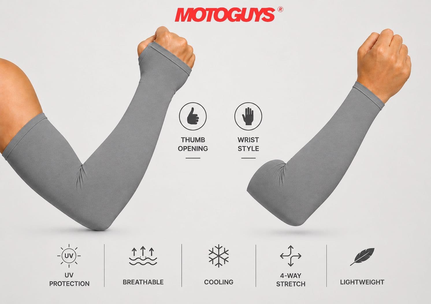 MotoGuys Arm Sleeves Grey - Thumb Opening and Wrist Style